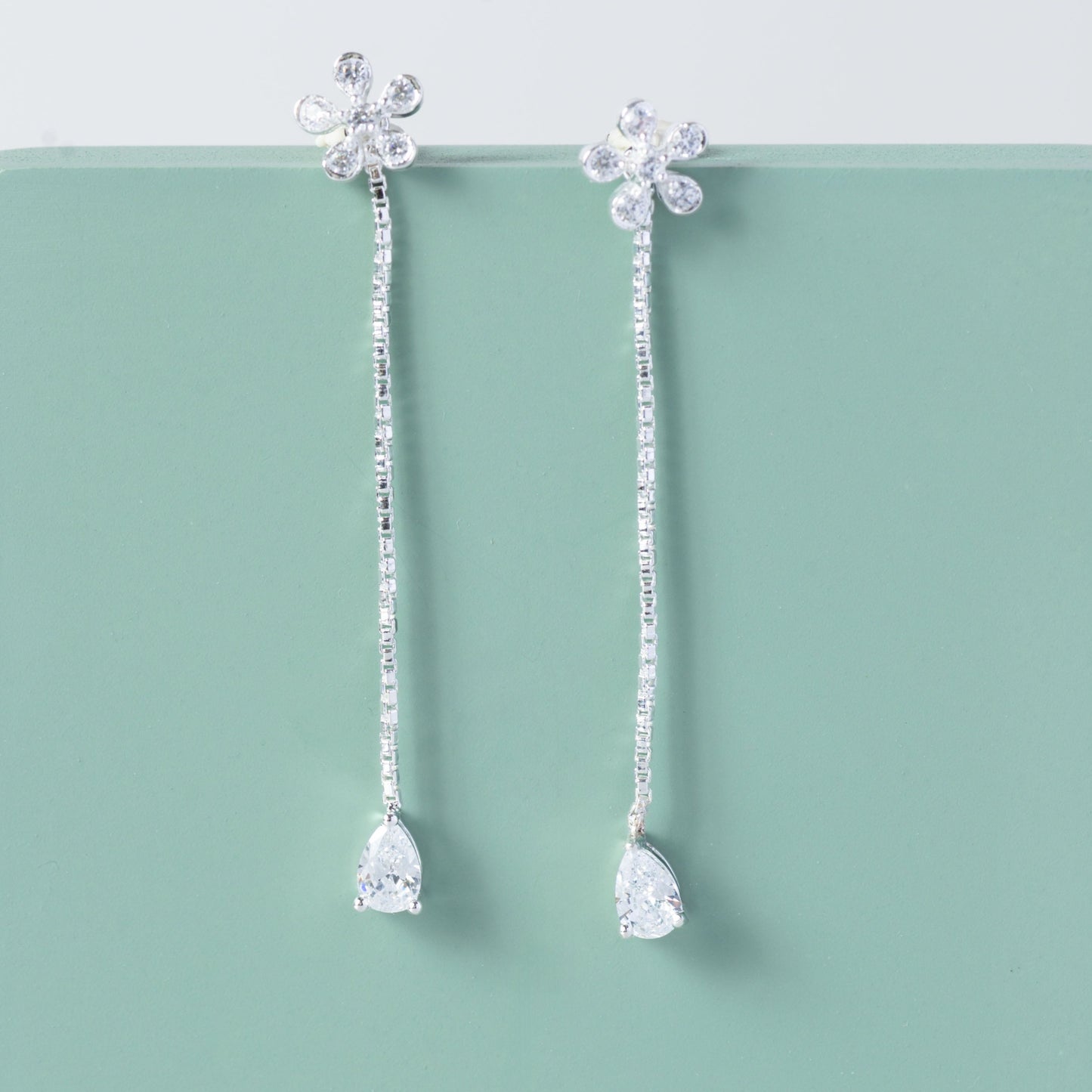 Silver Floral Drop Earrings