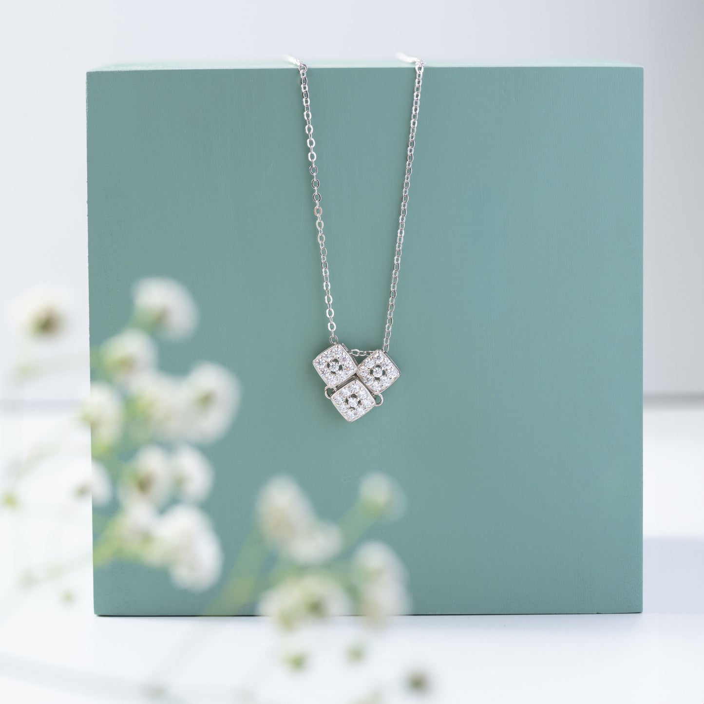 Triple Sparkle Square Necklace