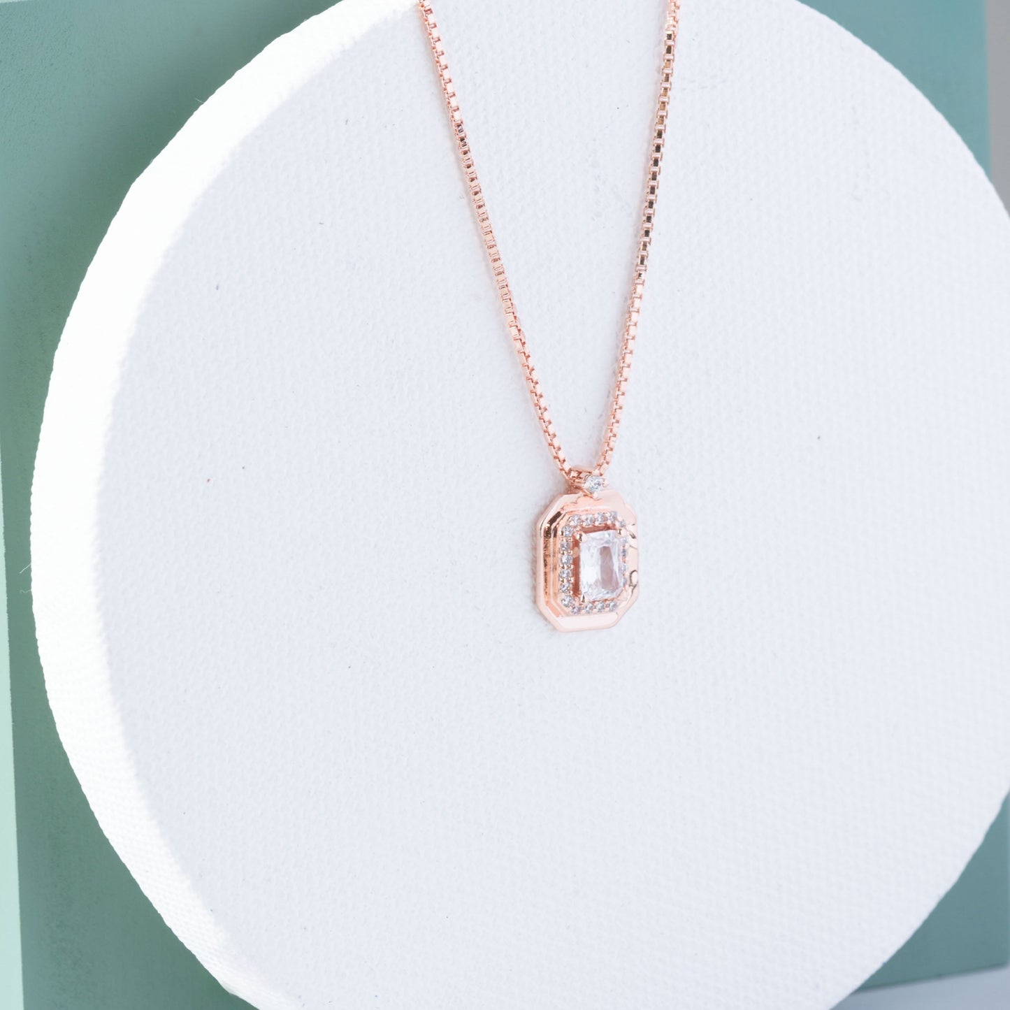 Luminous Octagon Halo Pendant (Rose Gold)