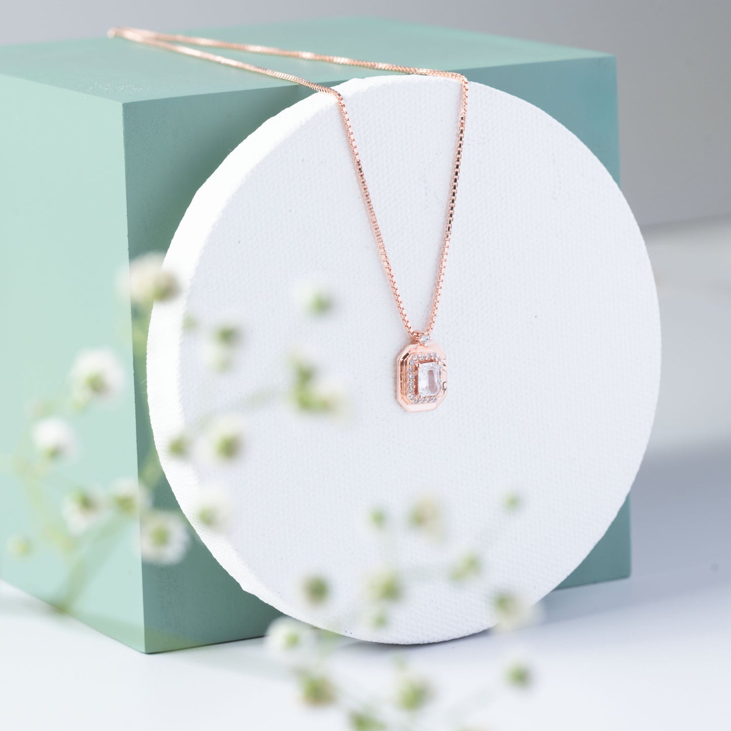 Luminous Octagon Halo Pendant (Rose Gold)