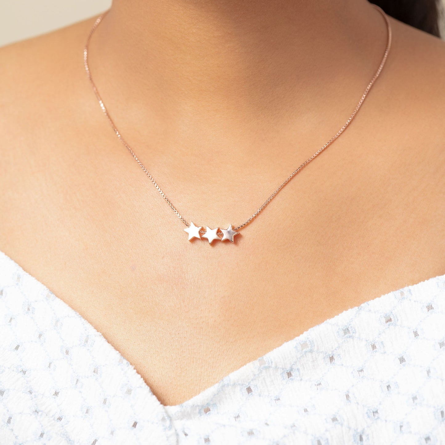 Elegant Trio Star Necklace (Rose Gold)