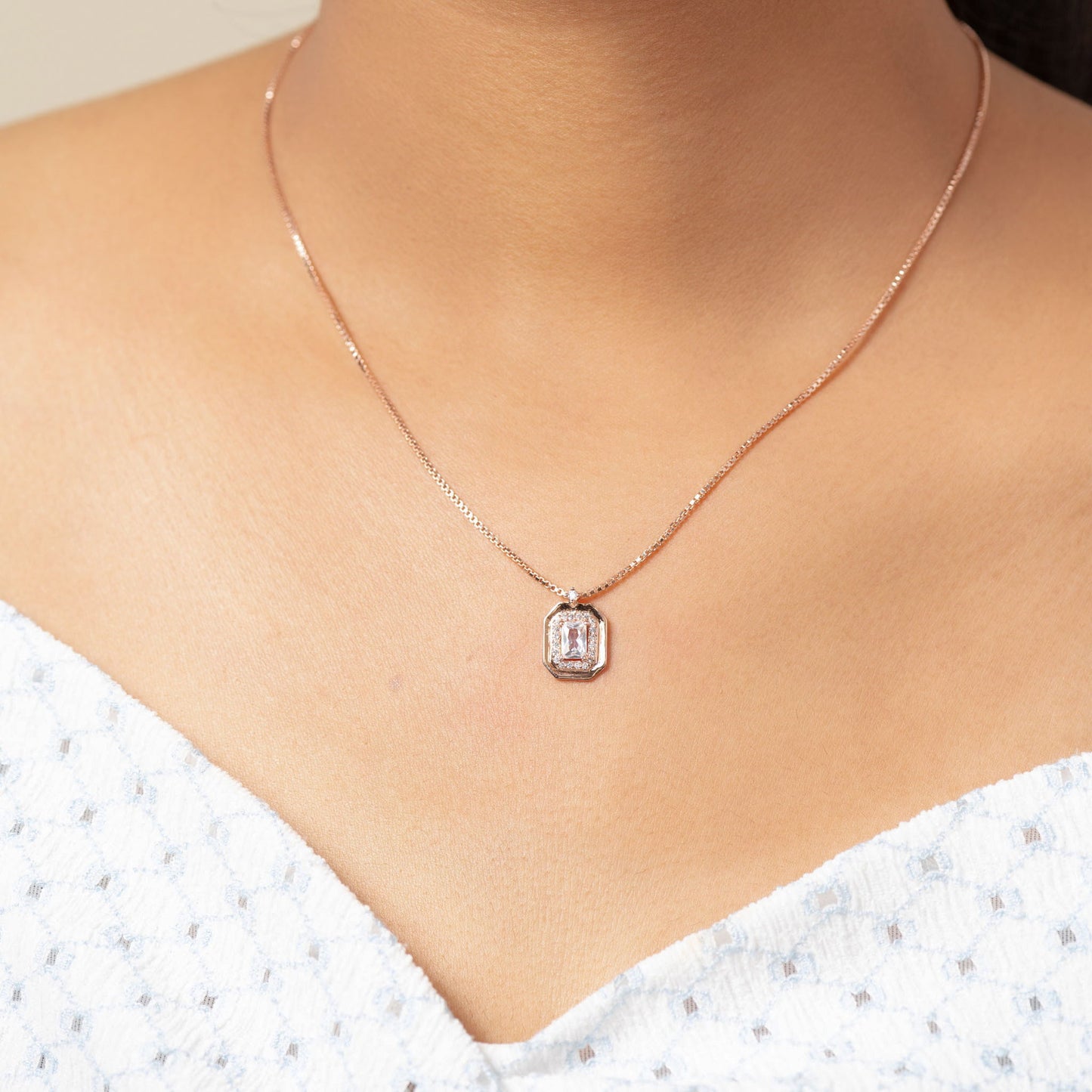 Luminous Octagon Halo Pendant (Rose Gold)