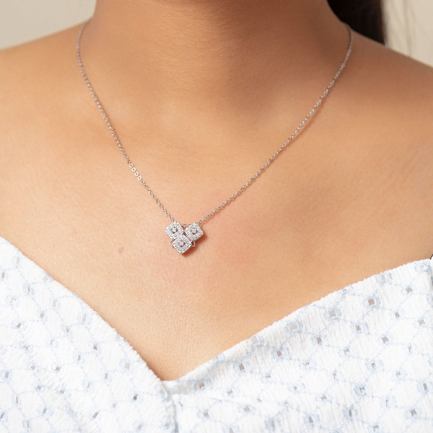 Triple Sparkle Square Necklace
