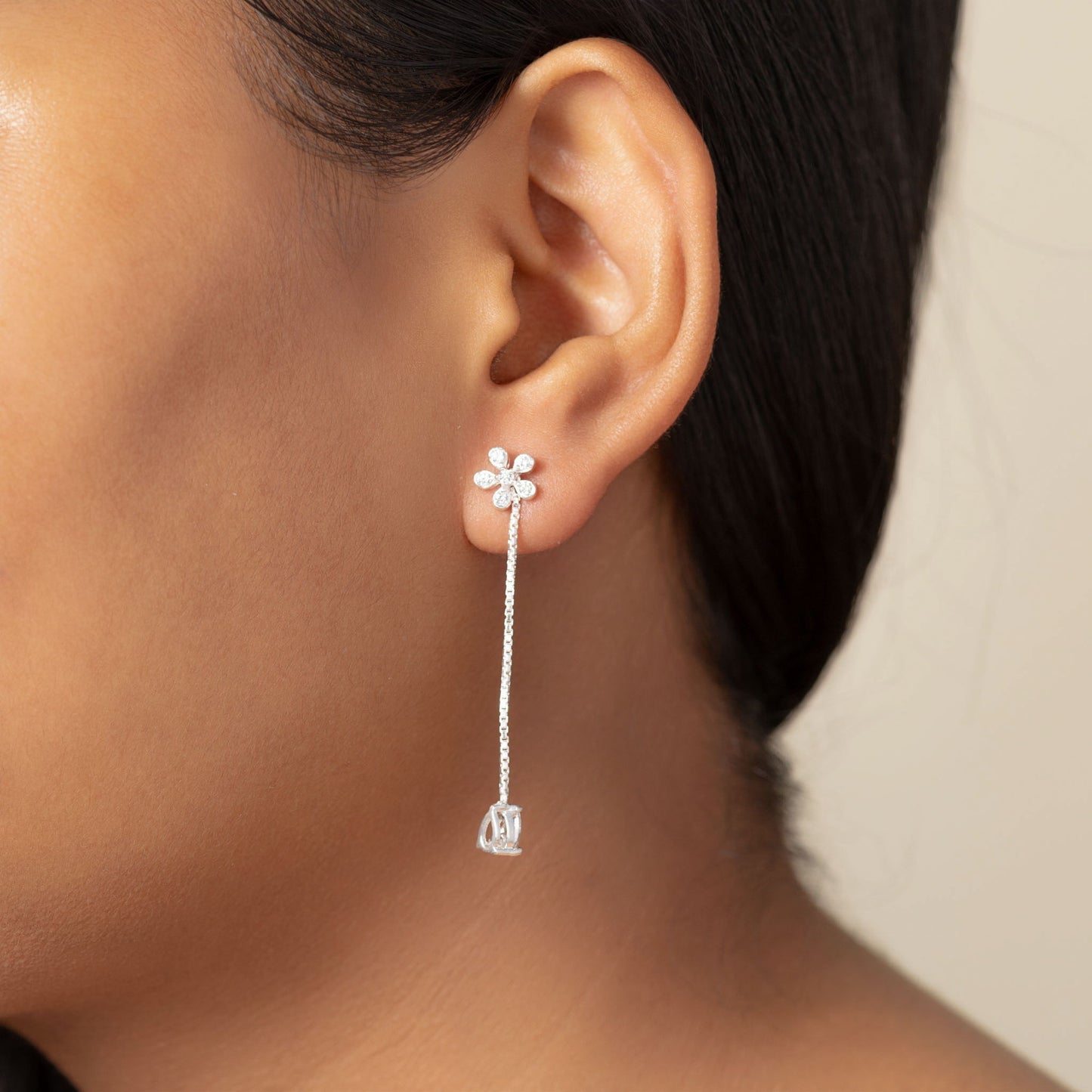 Silver Floral Drop Earrings