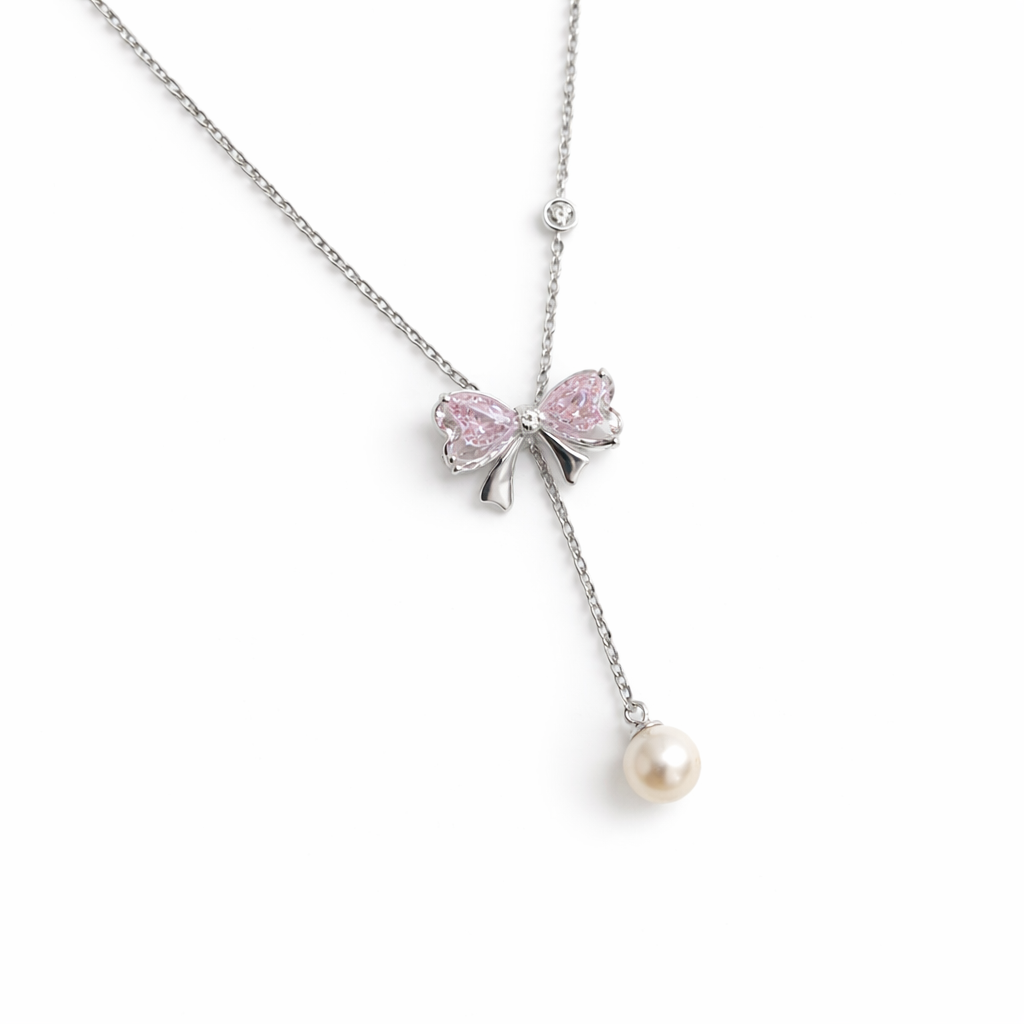 Pearl Play Bow Necklace 925 Silver for Women | Ivaana Silver