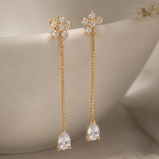 Floral Drop Earrings 925 Silver for Women | Ivaana Silver