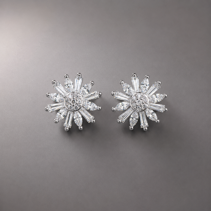 Silver Sunflower Stud Earrings 925 Silver for Women | Ivaana Silver