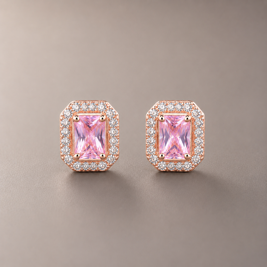 Blush Rose Emerald Stud Earrings 925 Silver for Women | Ivaana Silver