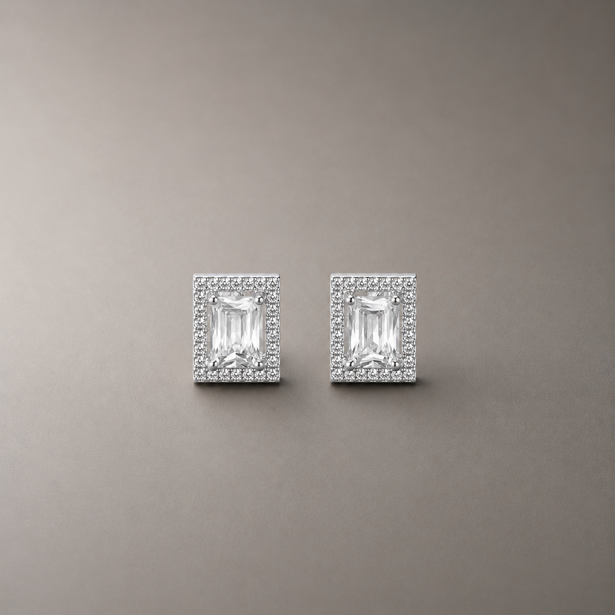 Radiant Halo Rectangle Stud 925 Silver for Women | Ivaana Silver