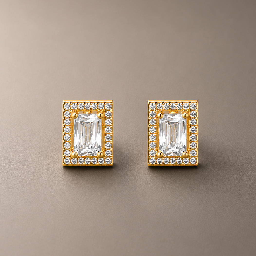 Radiant Halo Rectangle Stud 925 Silver for Women | Ivaana Silver
