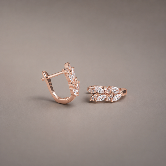 Sparkling Leaf Hoop Earrings 925 Silver for Women | Ivaana Silver