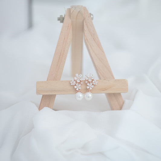 Floral Pearl Drop Earrings (Rose Gold)