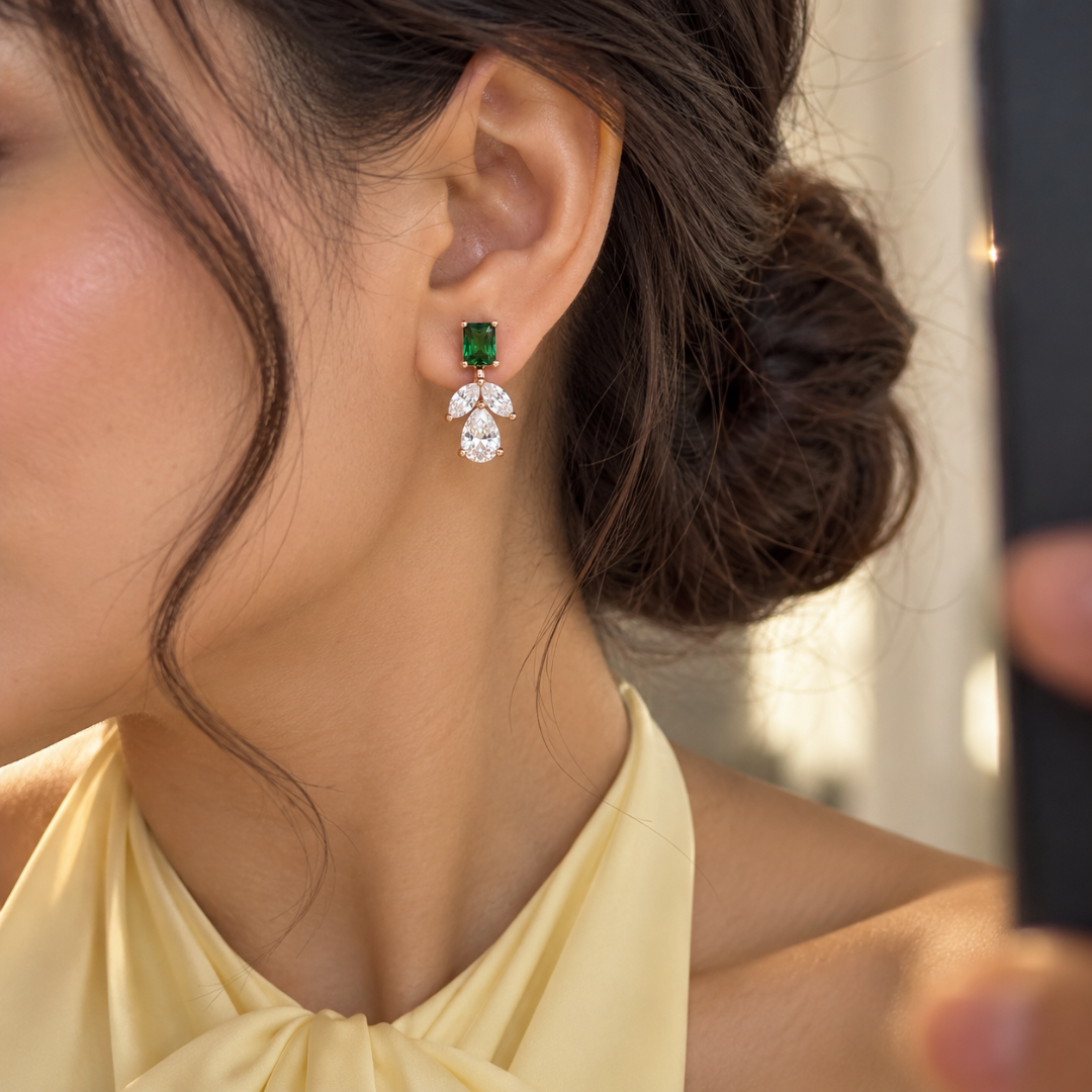 Elegant Green Drop Earrings 925 Silver for Women | Ivaana Silver