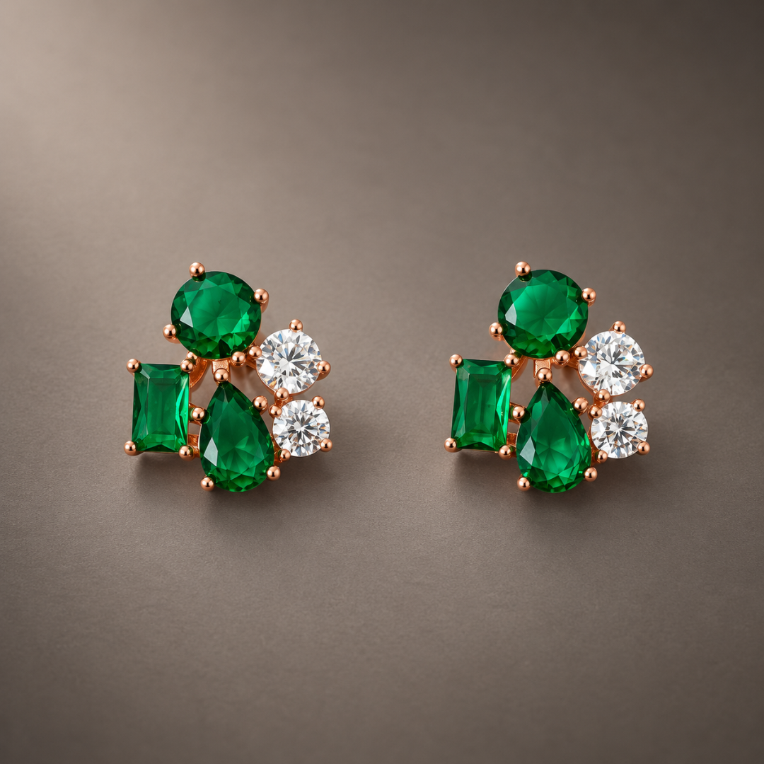 Emerald Bloom Stud Earrings 925 Silver for Women | Ivaana Silver