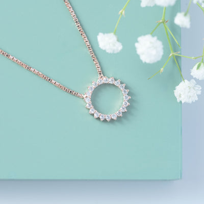 Eternal Halo Round Pendant (Rose Gold) 925 Silver for Women | Ivaana Silver