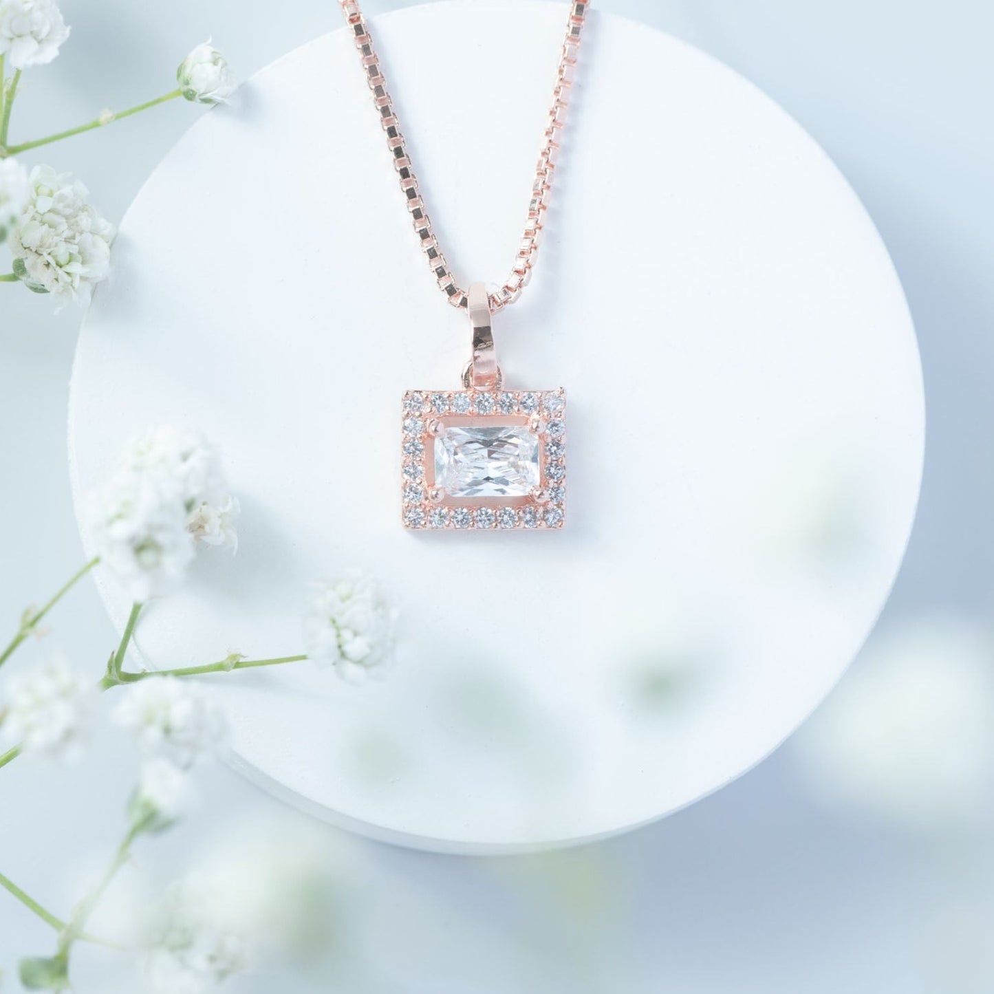 Radiant Halo Rectangle Pendant (Rose Gold)