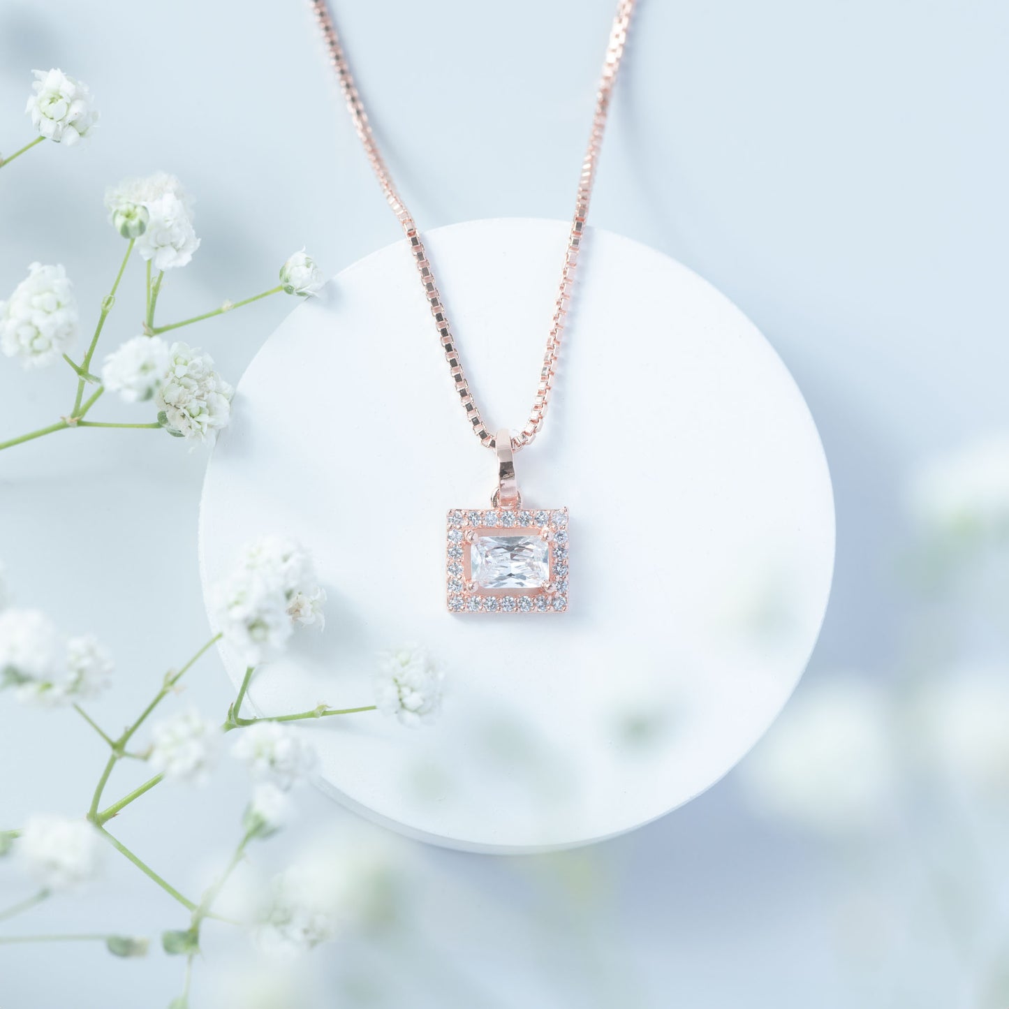 Radiant Halo Rectangle Pendant (Rose Gold)