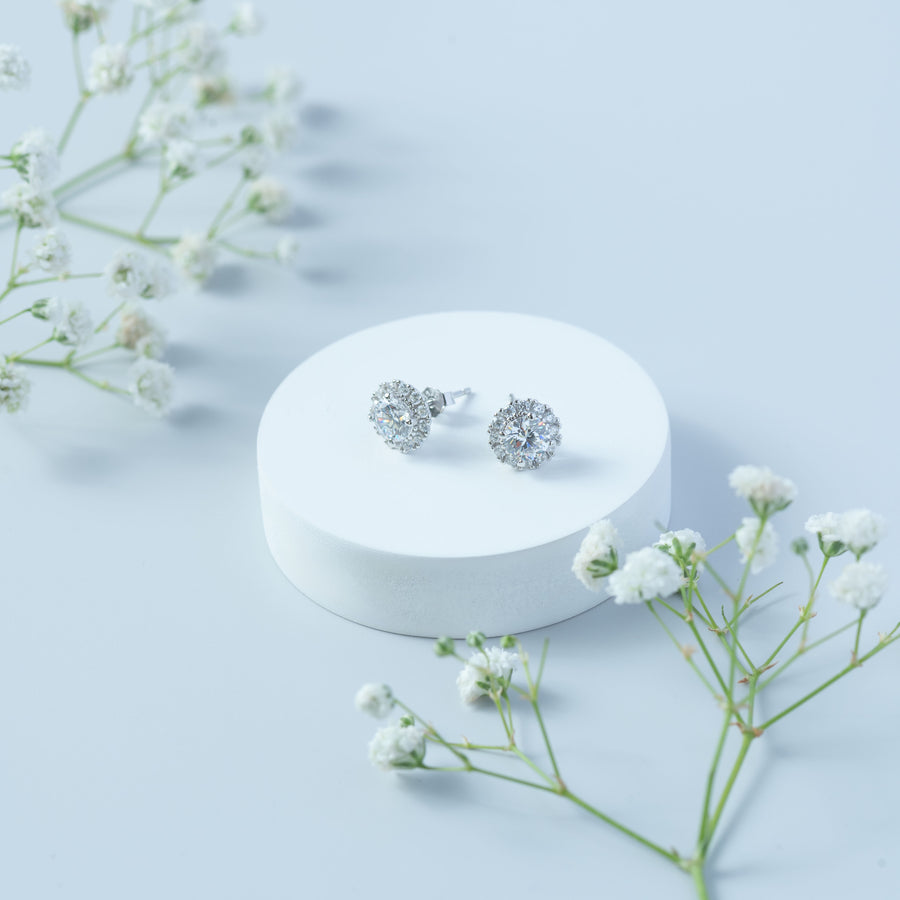 Ivaana Halo Solitaire Stud Earrings 925 Silver for Women | Ivaana Silver