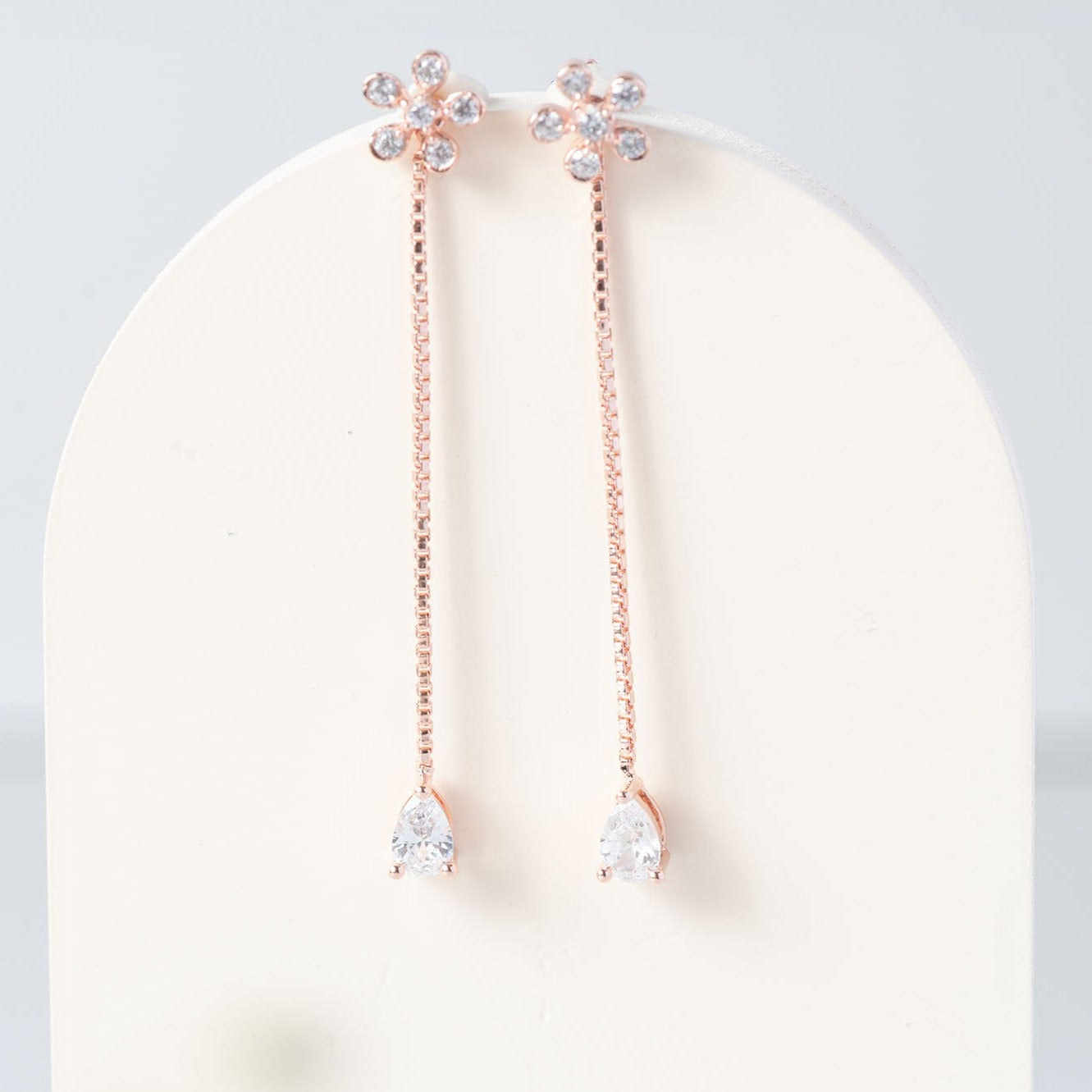 Rose Gold Floral Drop Earrings - Main Image
