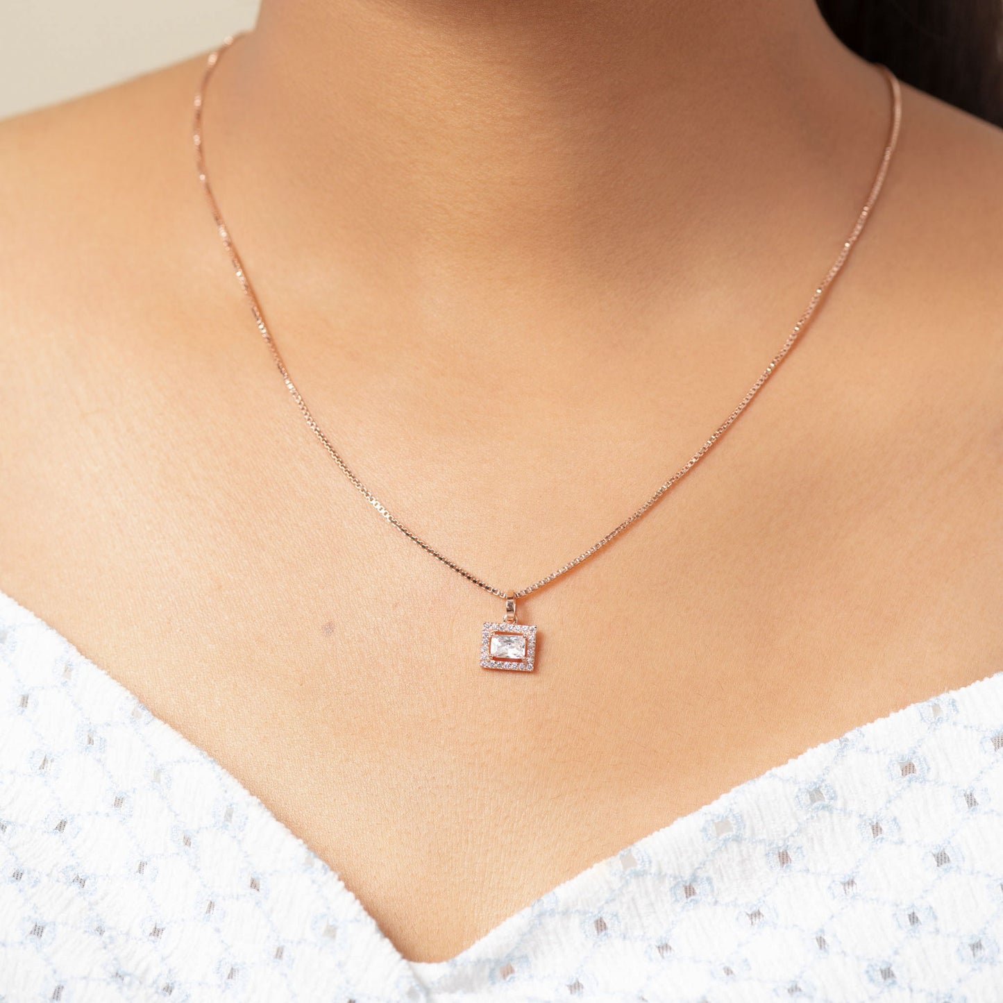 Radiant Halo Rectangle Pendant (Rose Gold)