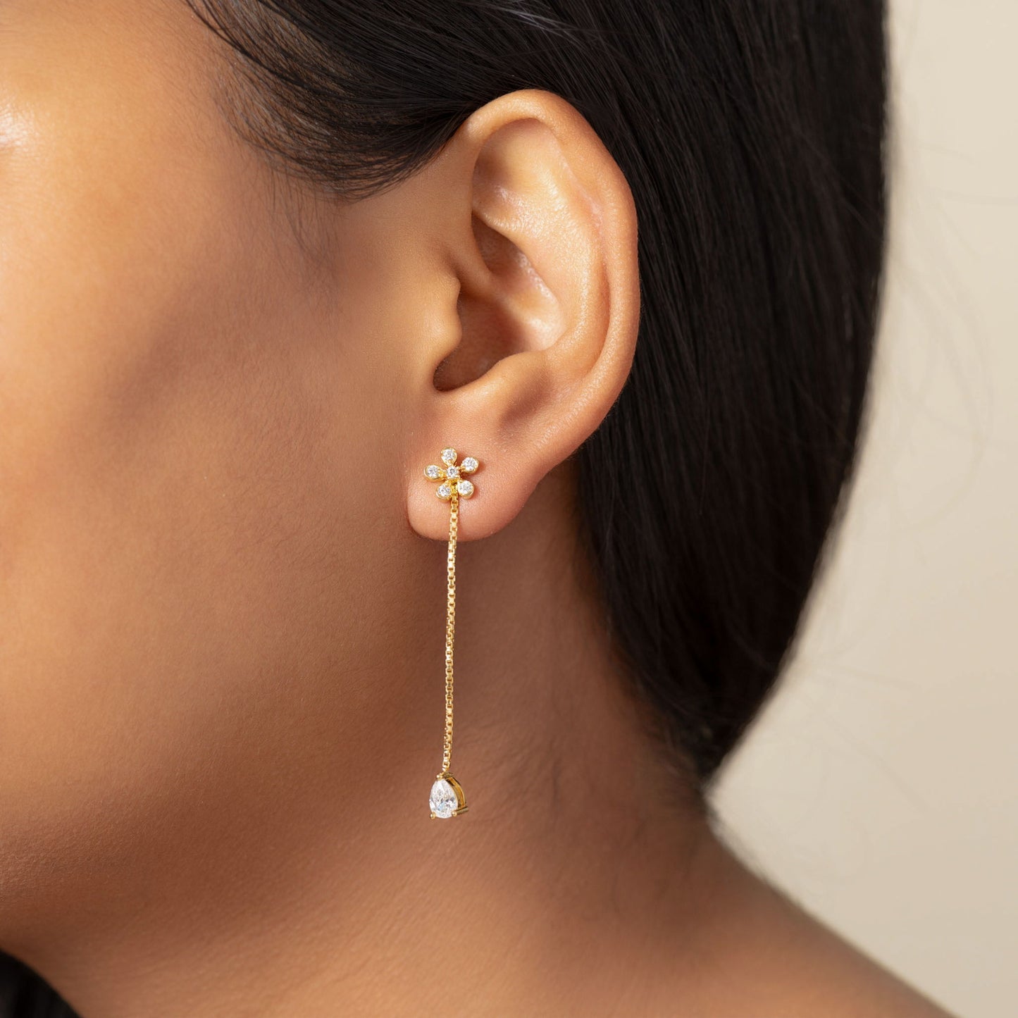Golden Floral Drop Earrings