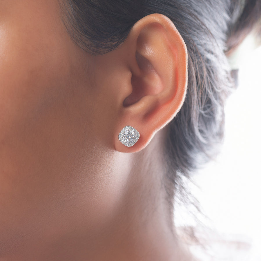 Luxe Halo Sparkle Studs Earrings 925 Silver for Women | Ivaana Silver