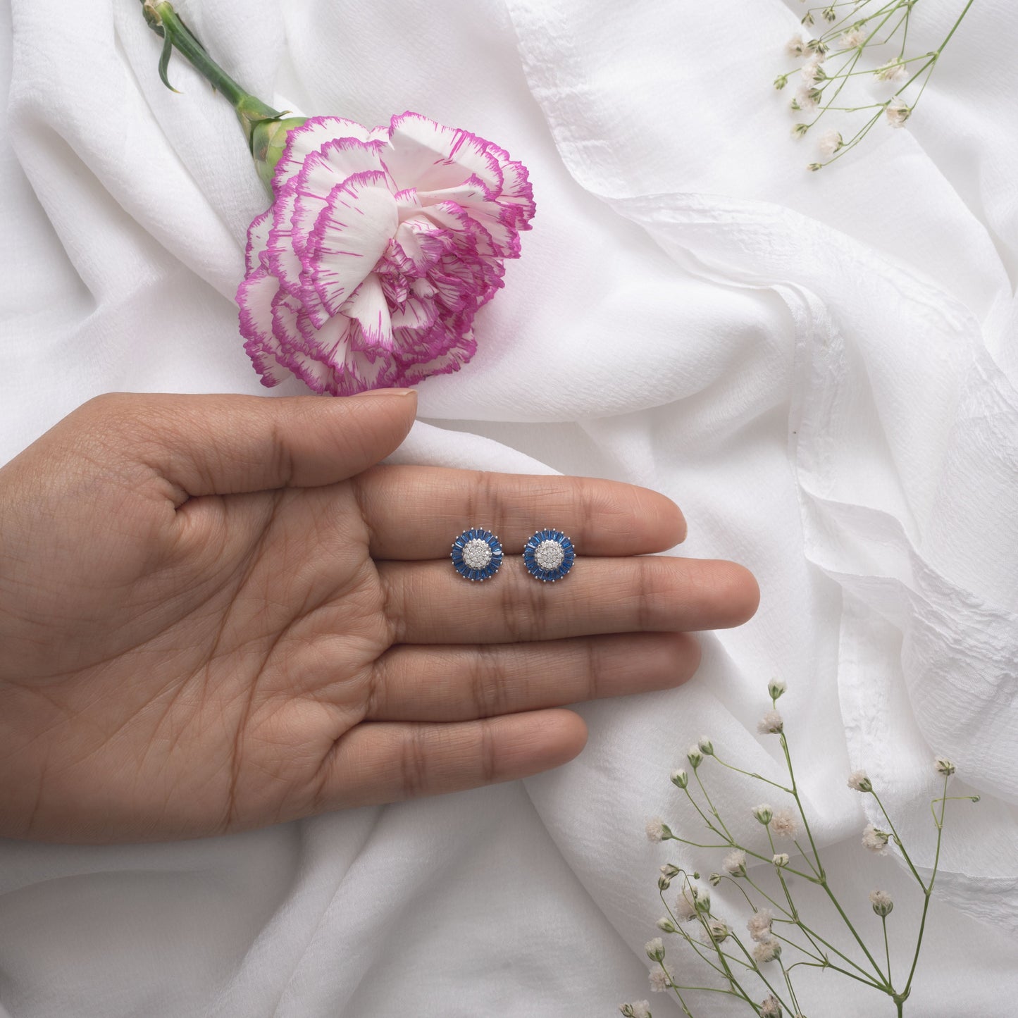 Blue Floral Stud