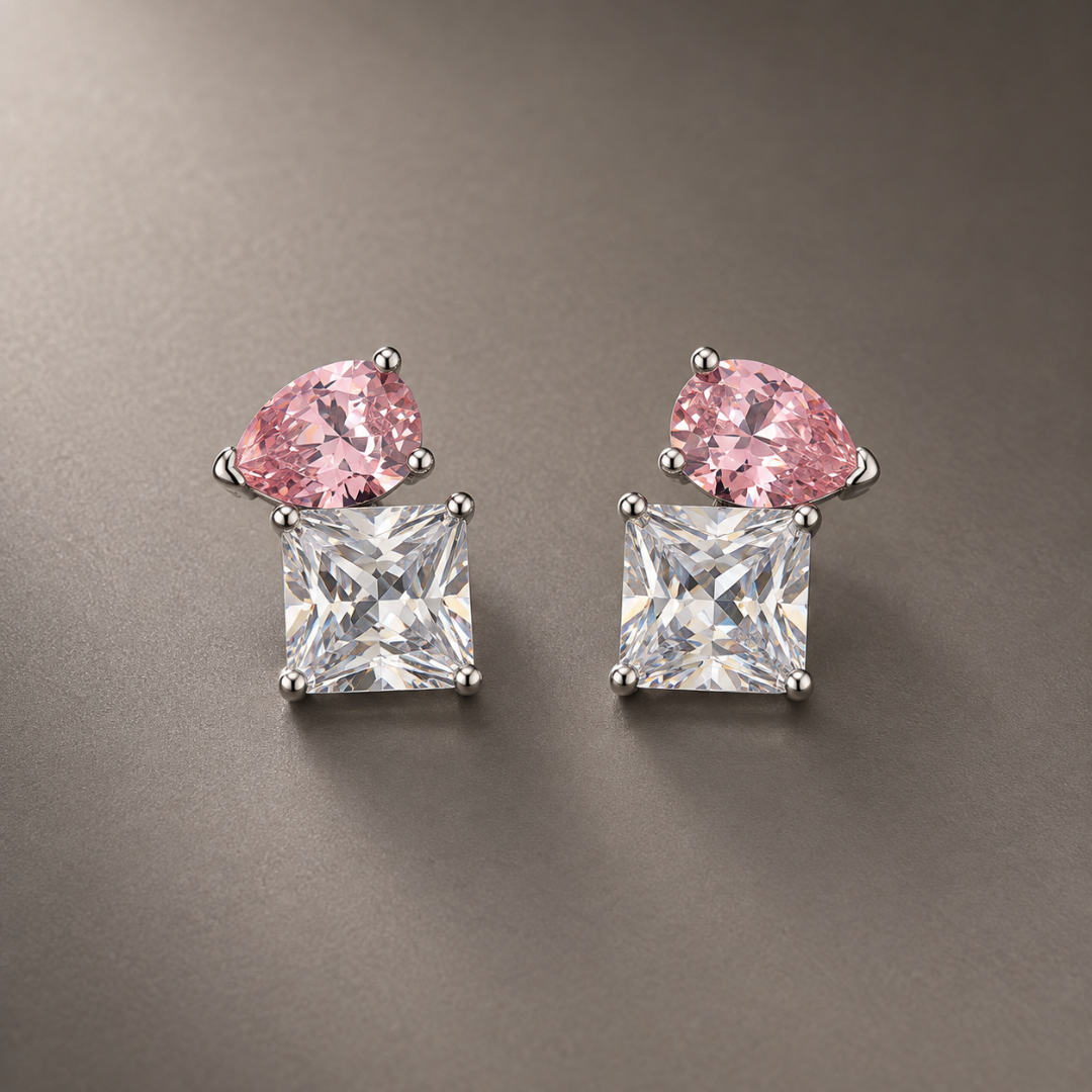 Pink Affair Studs Toi-et-Moi Earrings 925 Silver for Women | Ivaana Silver