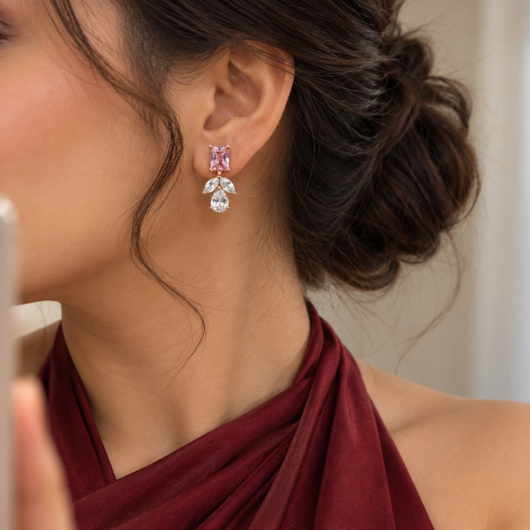 Elegant Pink Drop Earrings 925 Silver for Women | Ivaana Silver