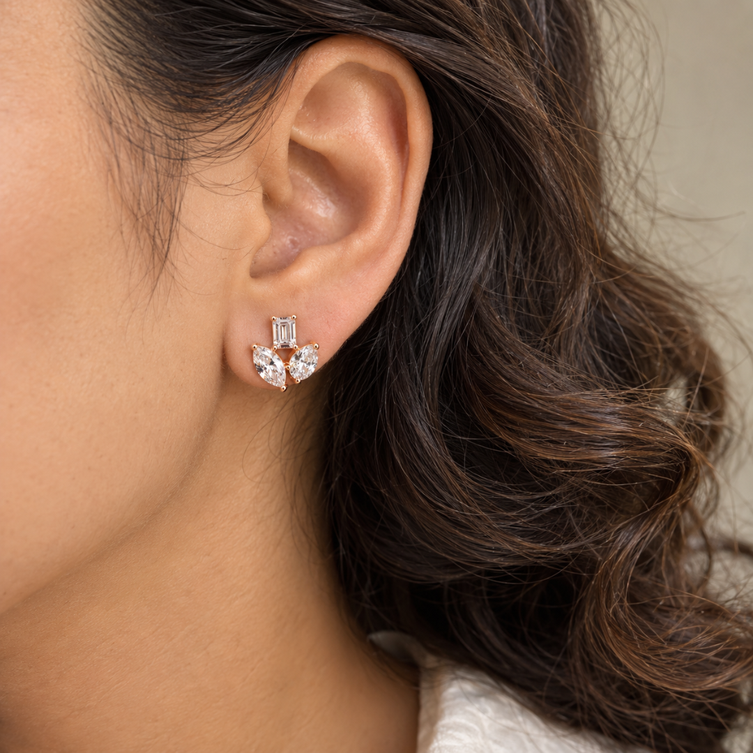 Cluster Stud Earrings 925 Silver for Women | Ivaana Silver