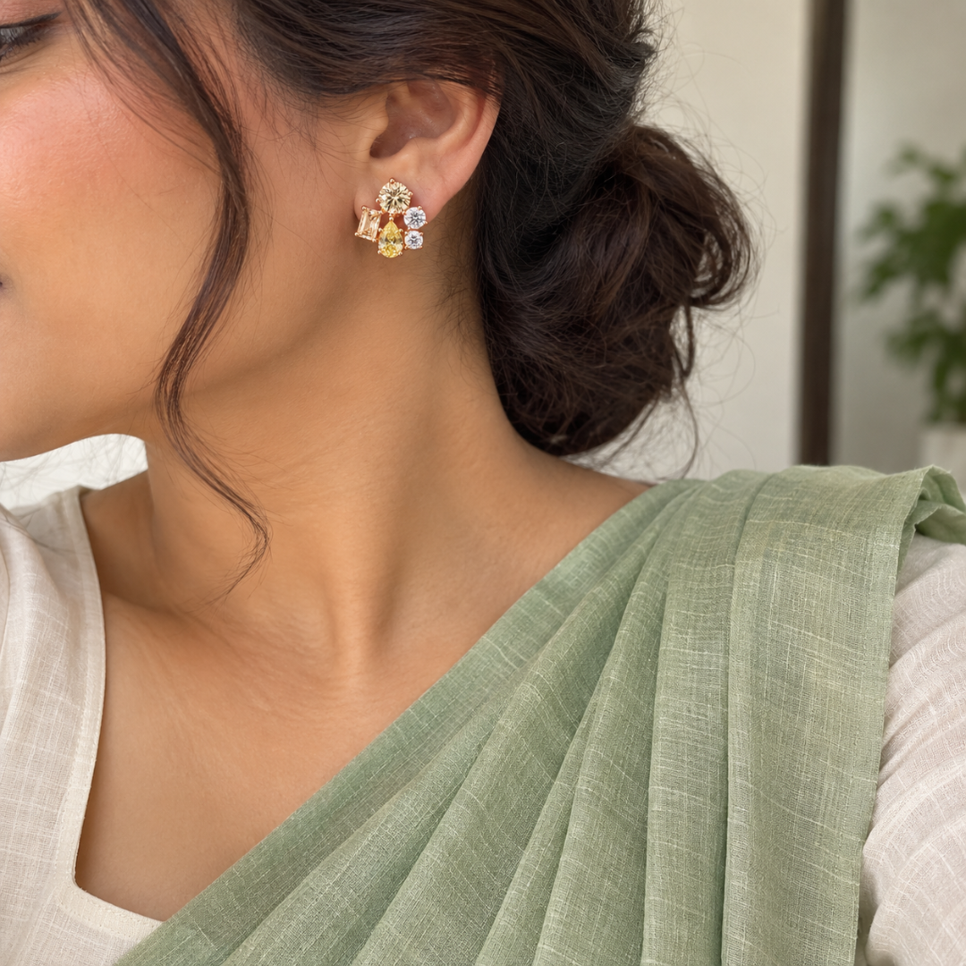 Golden Muse Stud Earrings 925 Silver for Women | Ivaana Silver