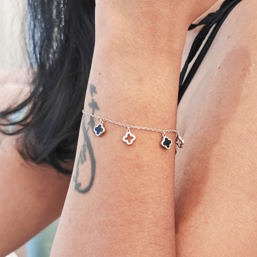 Black Onyx Clover Bracelet 925 Silver for Women | Ivaana Silver