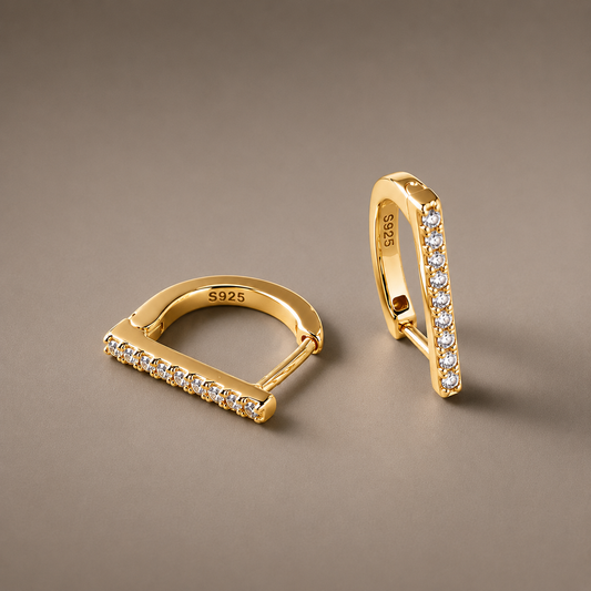 Elegant Bar Hoop Earrings (Gold) for Women | Ivaana Silver