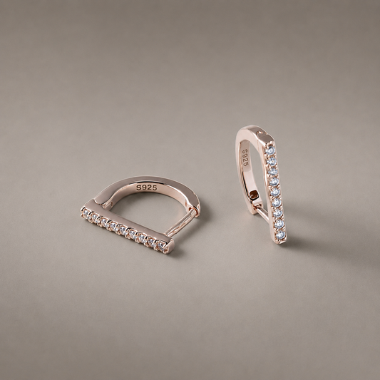 Elegant Bar Hoop Earrings (Rose Gold) for Women | Ivaana Silver