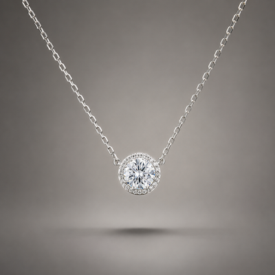 Ivaana Halo Solitaire Pendant Necklace 925 Silver for Women | Ivaana Silver