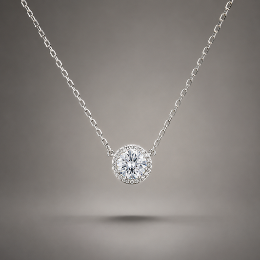 Ivaana Halo Solitaire Pendant Necklace 925 Silver for Women | Ivaana Silver