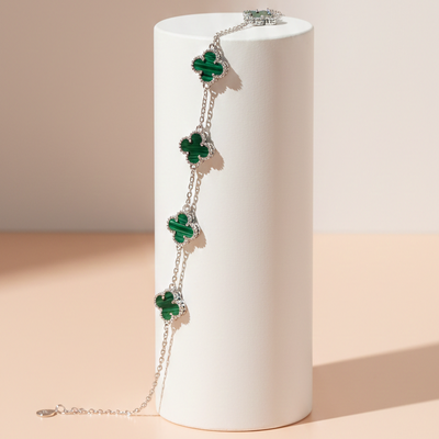 Malachite Clover Leaf Bracelet 925 Silver for Women | Ivaana Silver